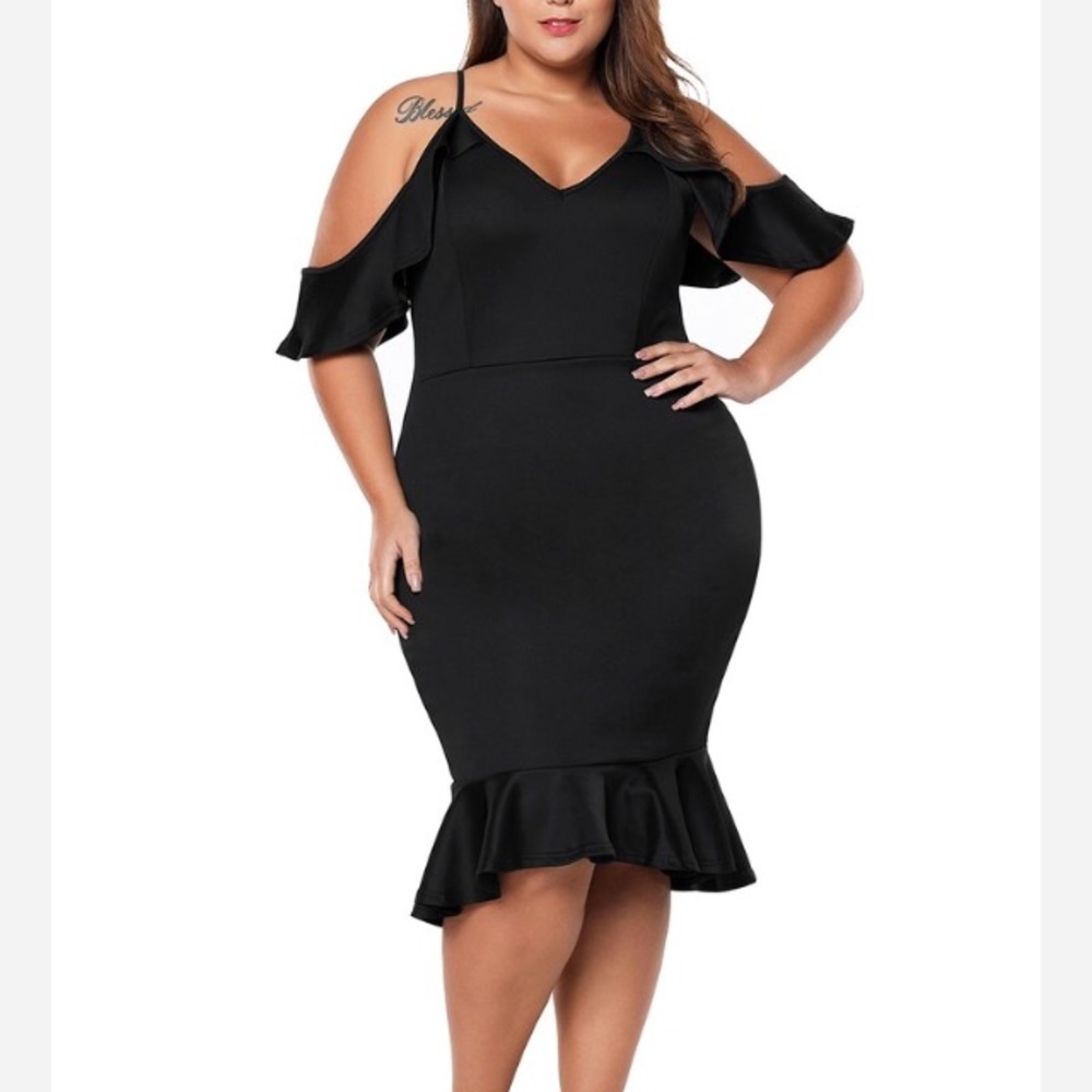 Black strappy dress w/ ruffled details